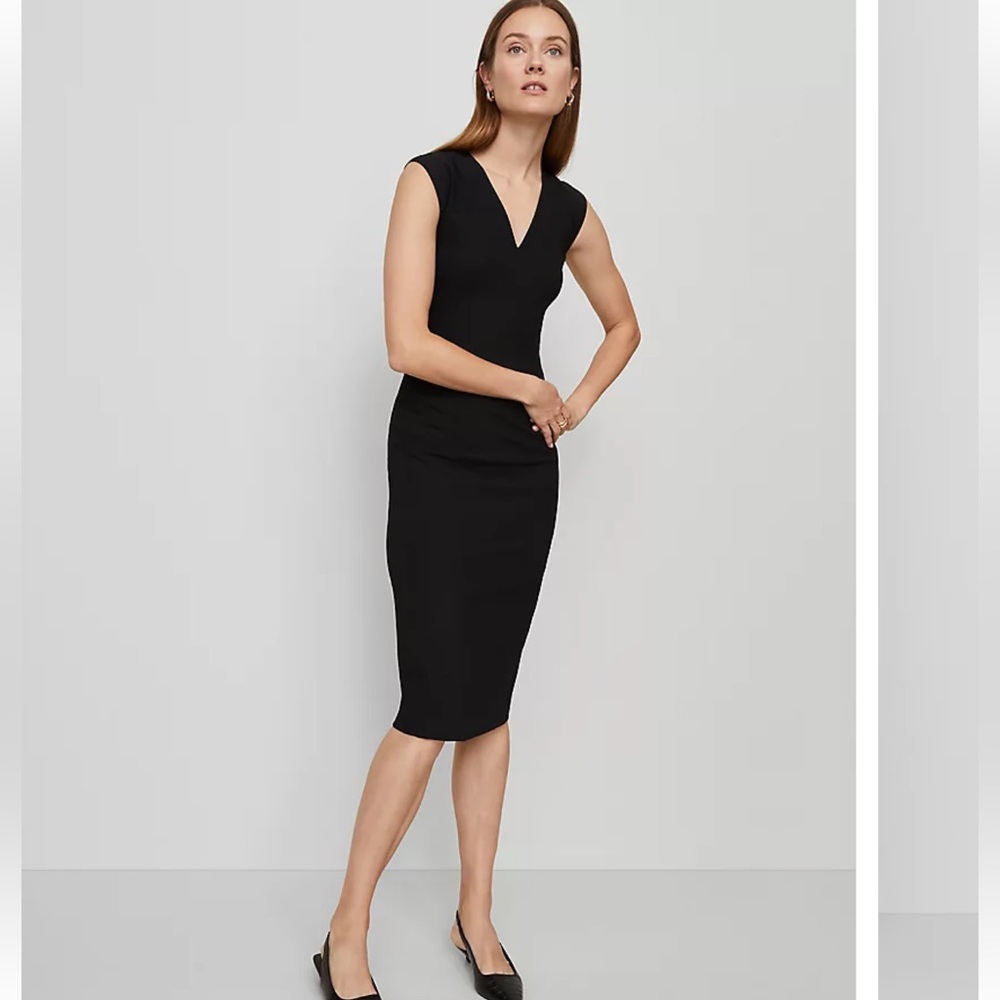 Ann Taylor black V-neck dress sheath style w/ flattering seams, sleeveless NWOT